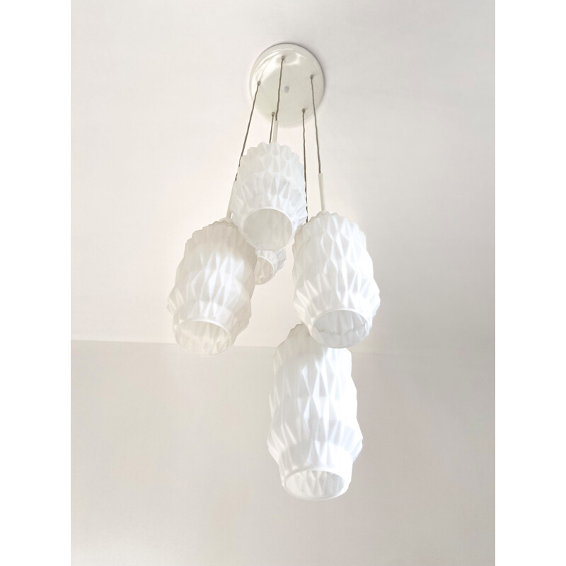 Vintage chandelier in opaline glass, Italy 1980