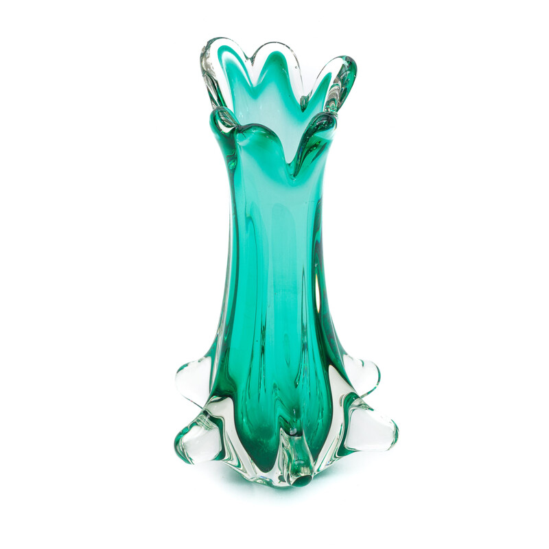 Vintage Murano Vase Chambord grün von Fratelli Toso, 1960