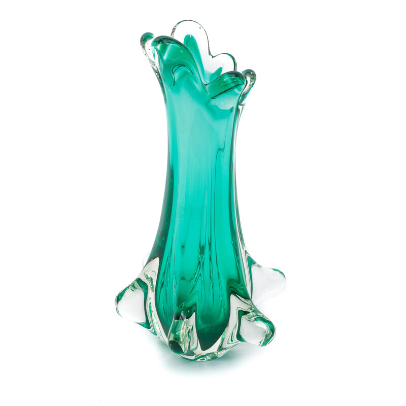 Vintage Murano Chambord green vase by Fratelli Toso, 1960