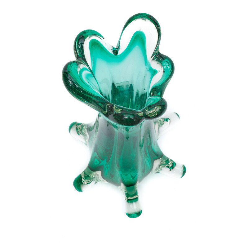 Vase vintage Murano Chambord vert par Fratelli Toso, 1960