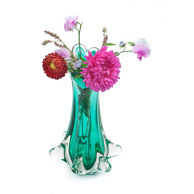 Vase vintage Murano Chambord vert par Fratelli Toso, 1960