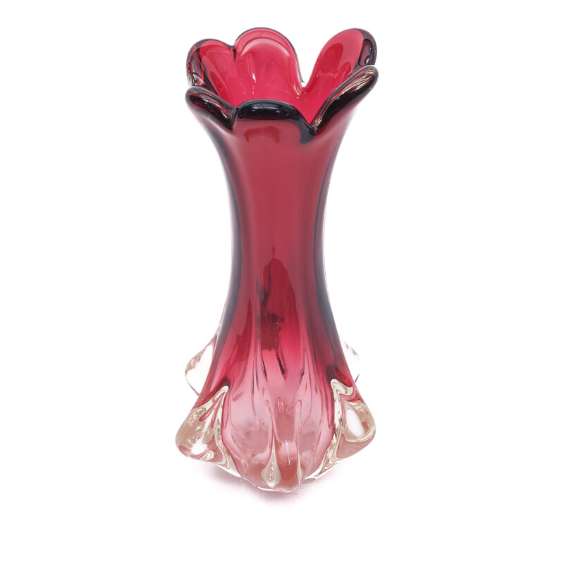 Jarrón rojo de Murano Chambord vintage de Fratelli Toso, 1960