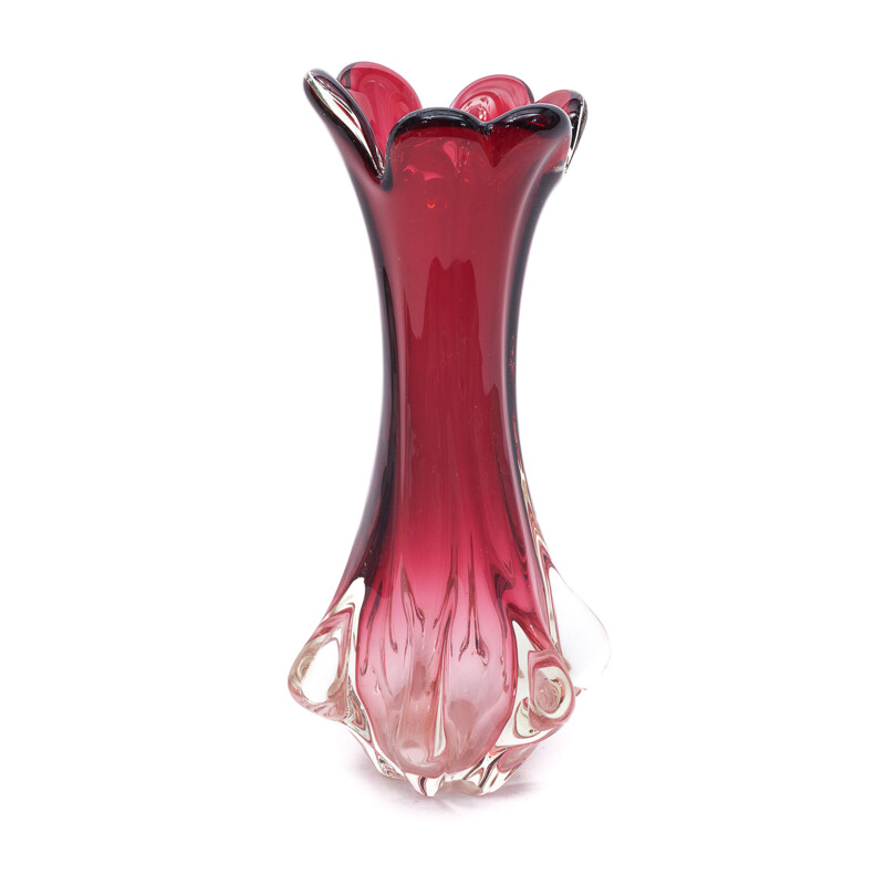 Jarrón rojo de Murano Chambord vintage de Fratelli Toso, 1960