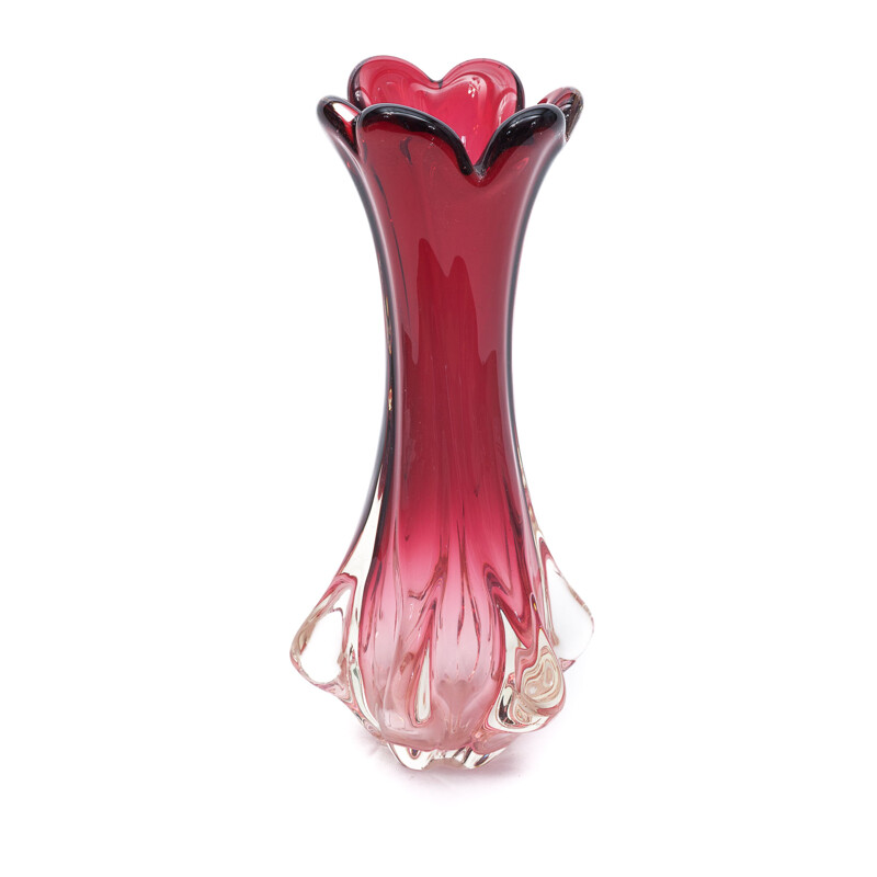 Jarrón rojo de Murano Chambord vintage de Fratelli Toso, 1960