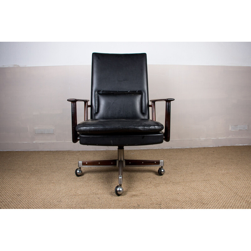 Vintage rosewood and leather office chair by Arne Vodder for Sibast, 1960