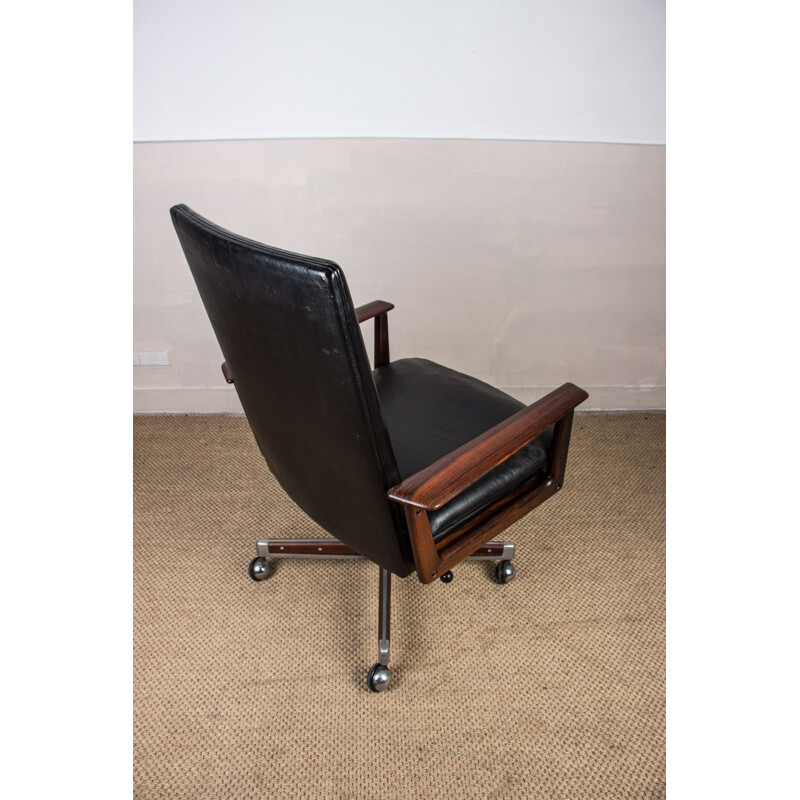 Vintage rosewood and leather office chair by Arne Vodder for Sibast, 1960