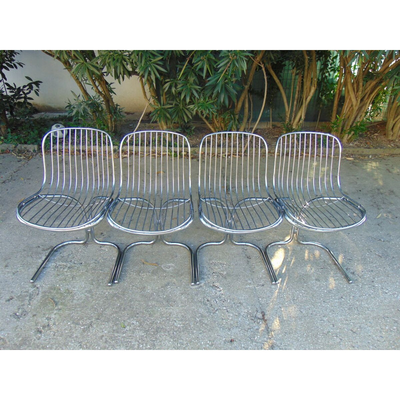 Ensemble de 4 chaises vintage en métal chromé par Gastone Rinaldi