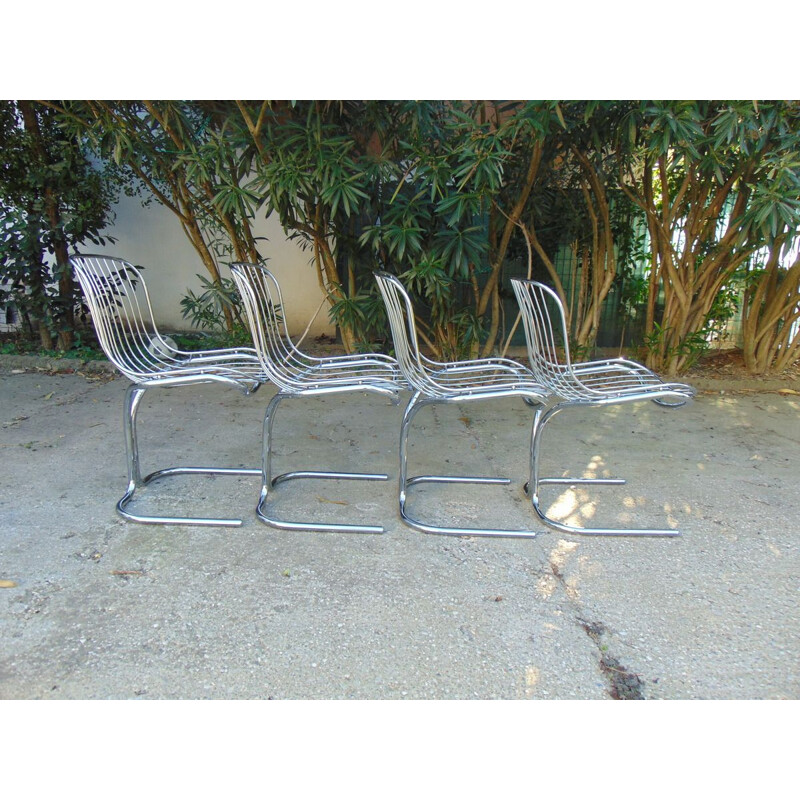 Ensemble de 4 chaises vintage en métal chromé par Gastone Rinaldi