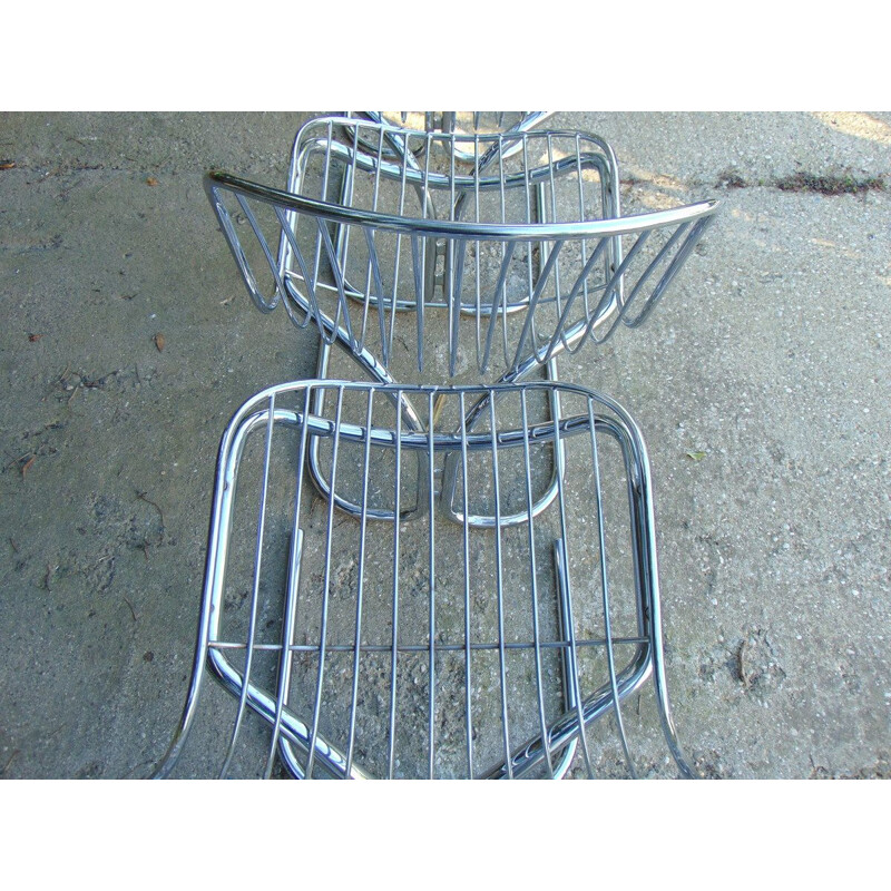 Ensemble de 4 chaises vintage en métal chromé par Gastone Rinaldi
