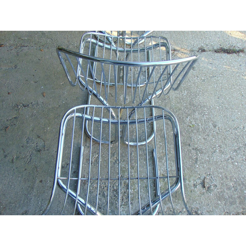 Set of 4 vintage chairs in chromed metal by Gastone Rinaldi