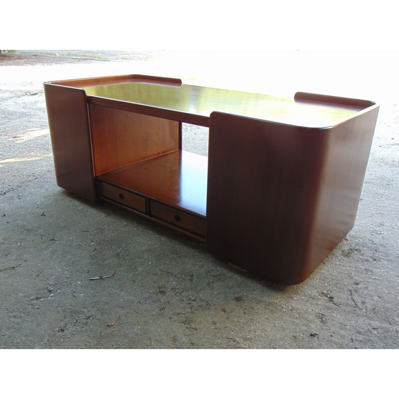 Vintage walnut coffee table with removable drawers, 1970s