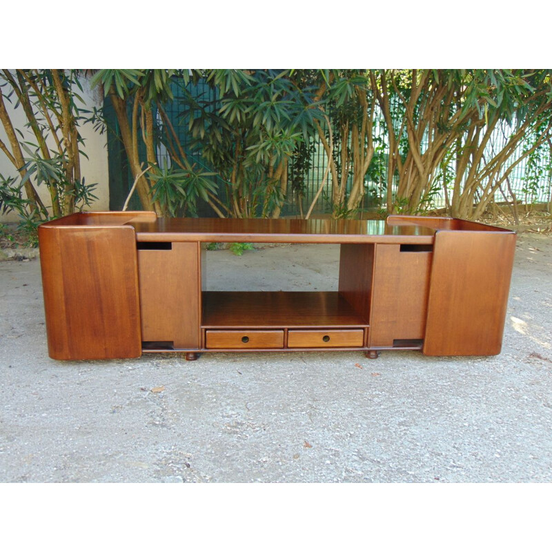 Table basse vintage en noyer avec tiroirs amovibles, 1970