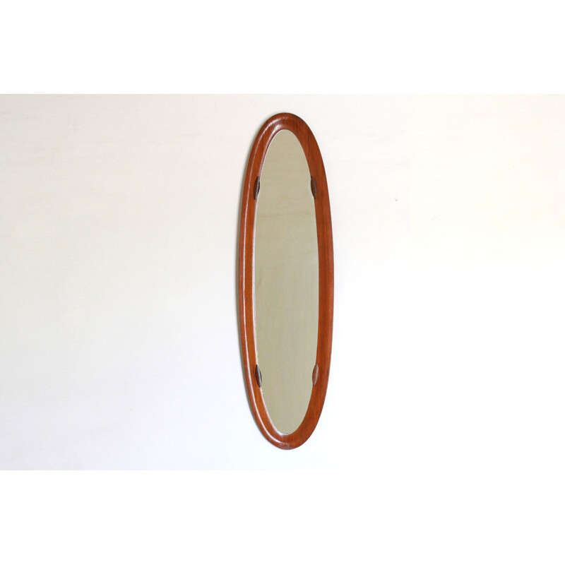 Vintage oval wall wood mirror, 1950s