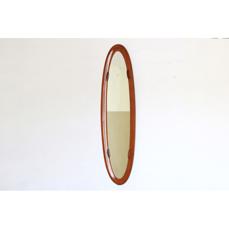 Vintage oval wall wood mirror, 1950s