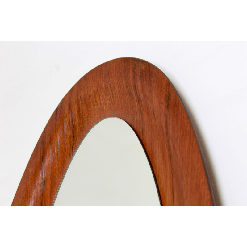 Vintage oval wall wood mirror, 1950s