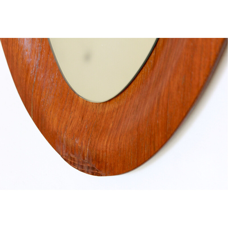 Vintage oval wall wood mirror, 1950s