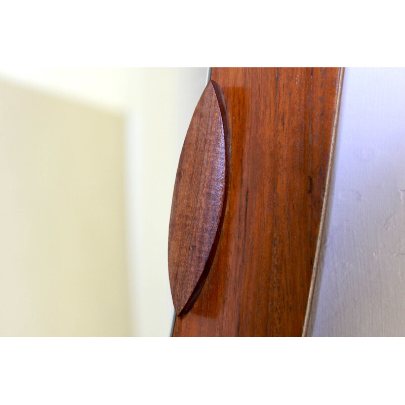 Vintage oval wall wood mirror, 1950s