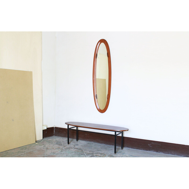 Vintage oval wall wood mirror, 1950s