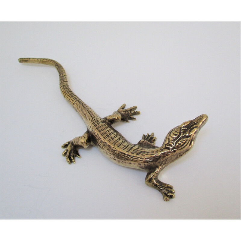 Vintage solid brass sculptural lizard, 1970