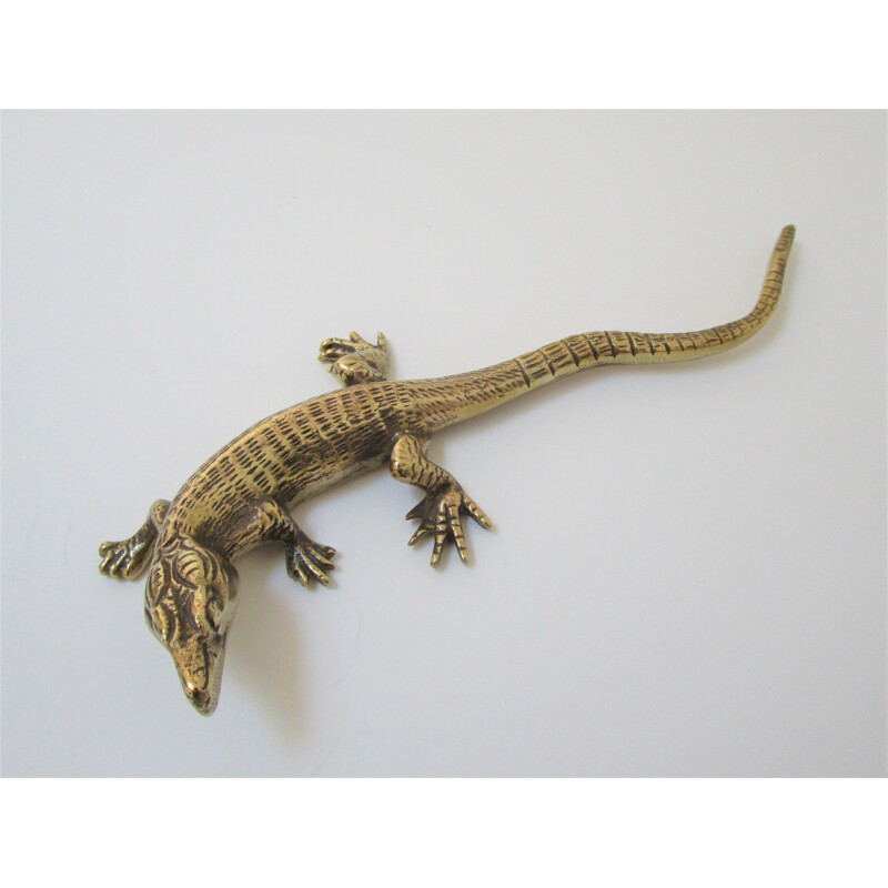 Vintage solid brass sculptural lizard, 1970