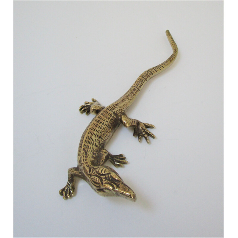 Vintage solid brass sculptural lizard, 1970