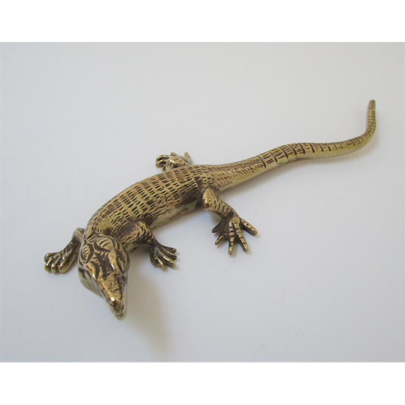 Vintage solid brass sculptural lizard, 1970