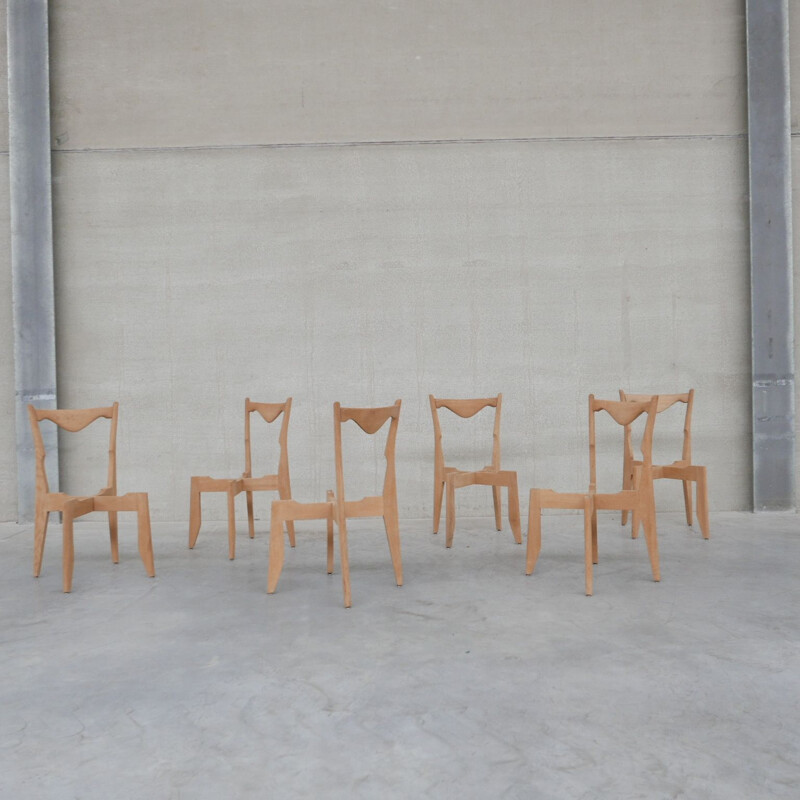 Ensemble de 6 chaises françaises vintage en chêne par Guillerme et Chambron, 1960