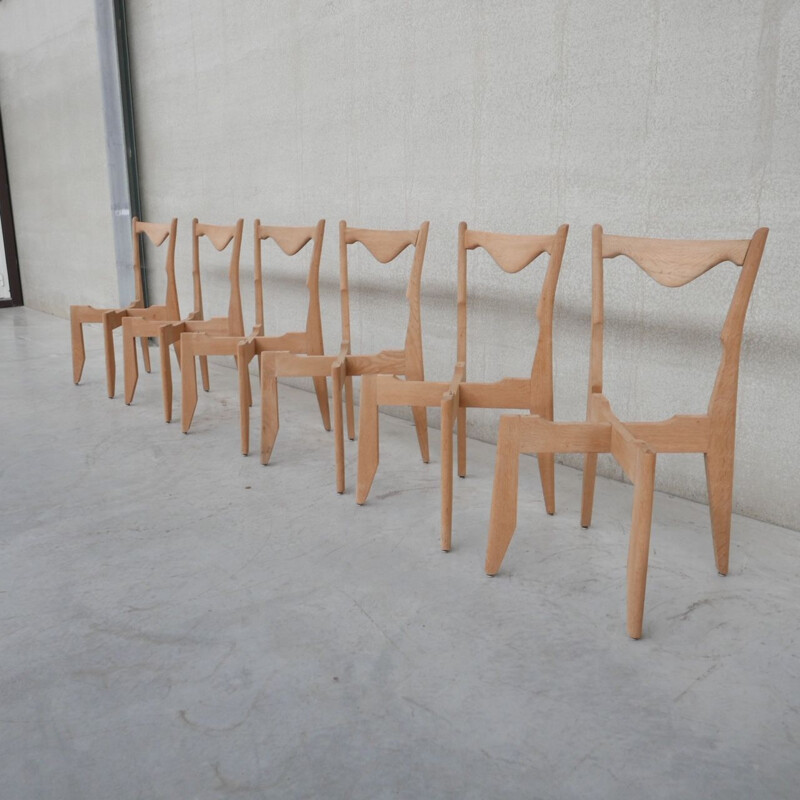 Set of 6 vintage oakwood French chairs by Guillerme et Chambron, 1960s