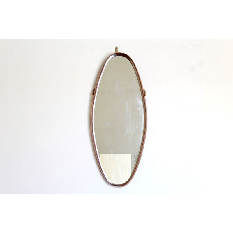 Pair of vintage scandinavian oval teak mirrors, 1960s