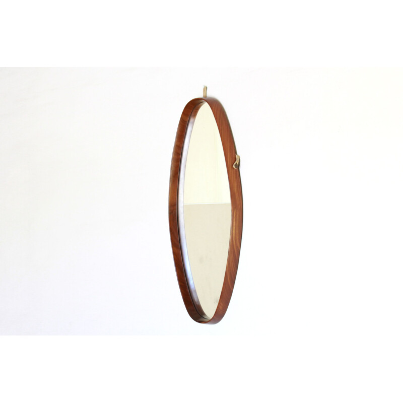 Pair of vintage scandinavian oval teak mirrors, 1960s