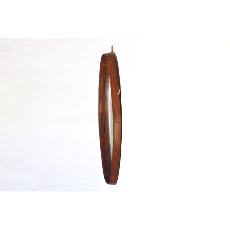 Pair of vintage scandinavian oval teak mirrors, 1960s