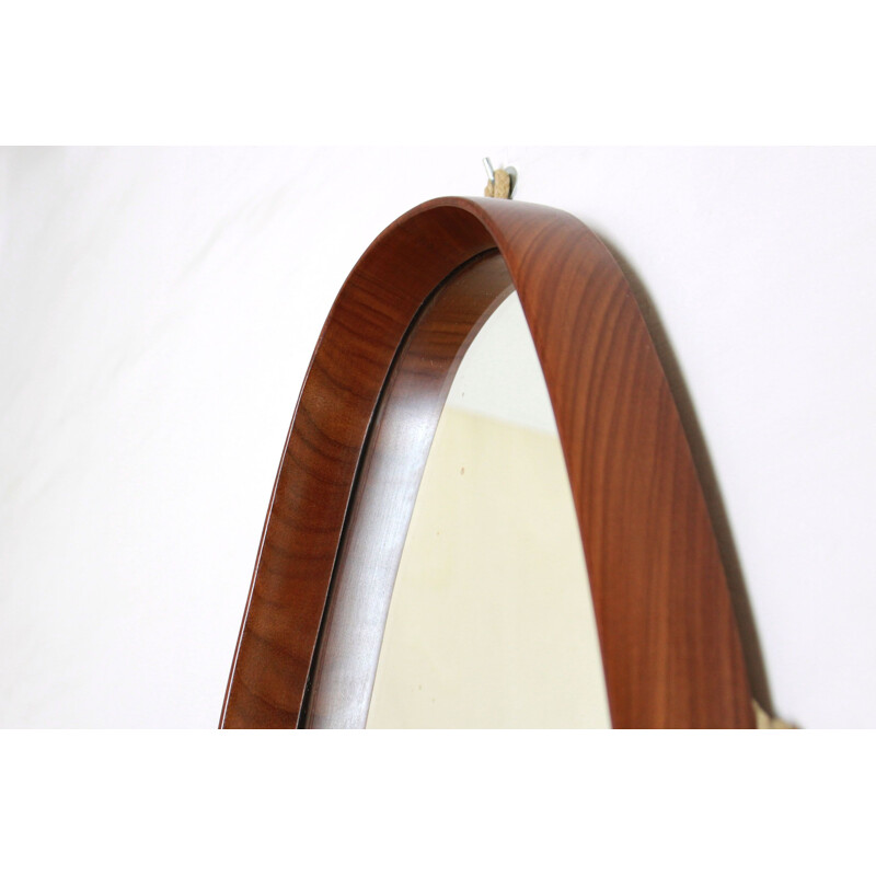 Pair of vintage scandinavian oval teak mirrors, 1960s