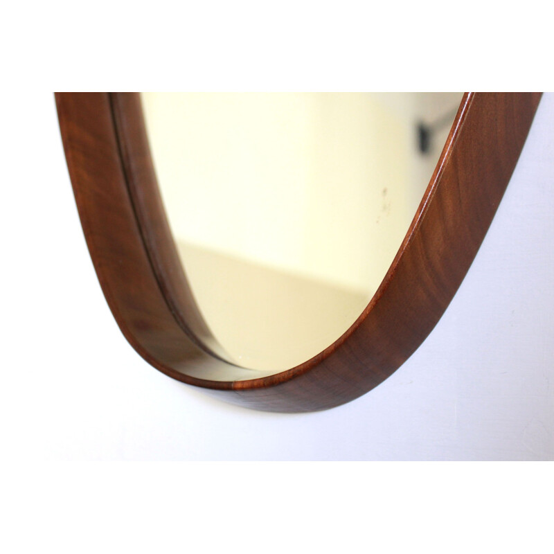 Pair of vintage scandinavian oval teak mirrors, 1960s