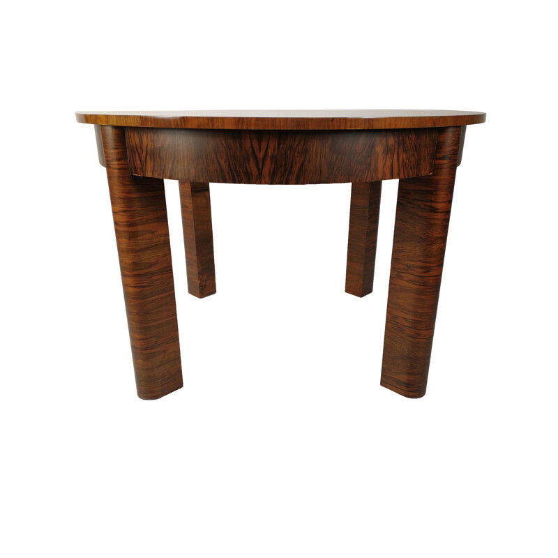 Art Deco vintage solid wood and walnut dining table, 1950s