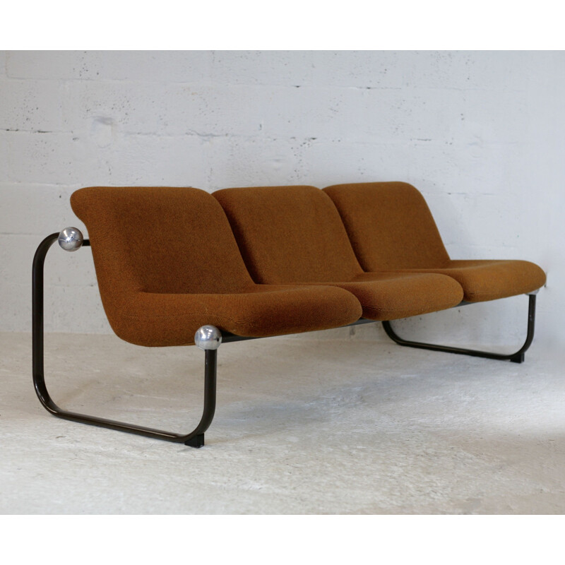 Vintage "Space Age" sofa in steel, foam and wool, France 1970