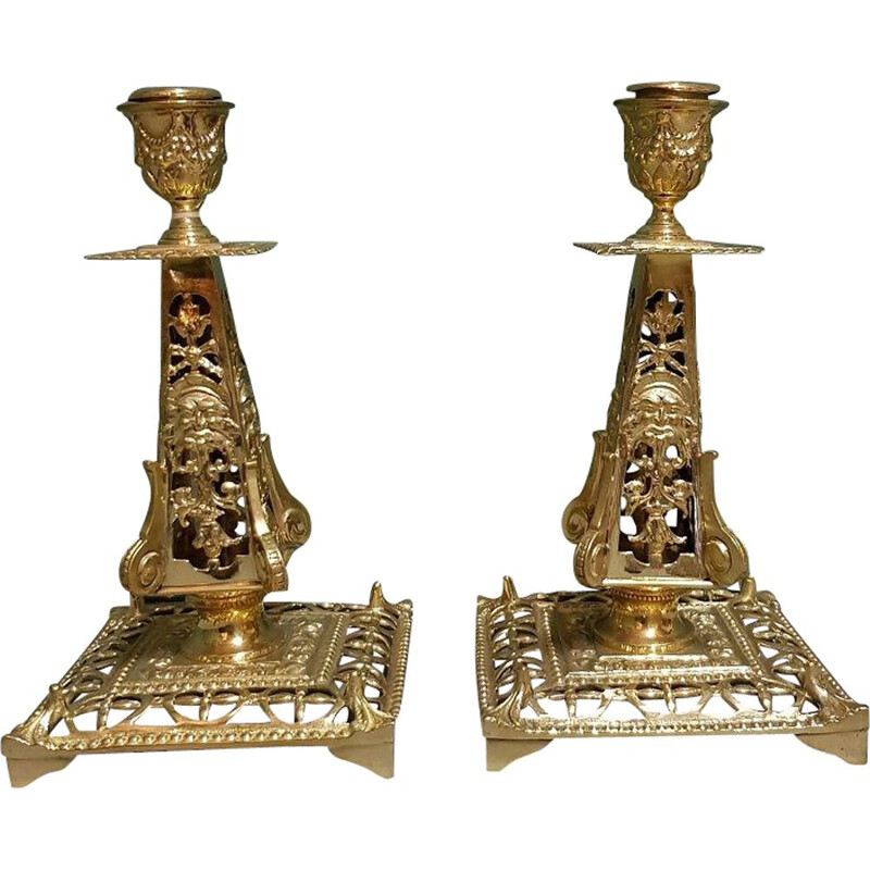 Pair of mid century French brass candlesticks