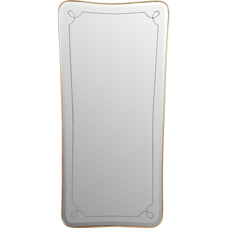 French mid-century brass mirror with beveled edges, 1950s