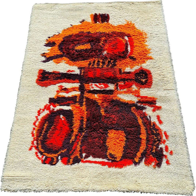 Vintage Scandinavian hand knotted wool tapestry, 1960s