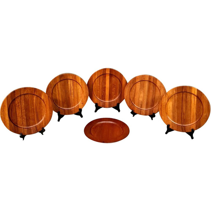 Set of 6 vintage teak plates from Esa, Denmark 1960s