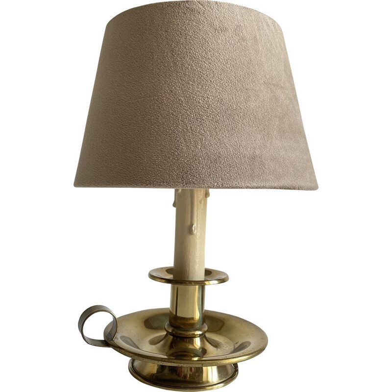 Vintage lamp in brass and beige velvet