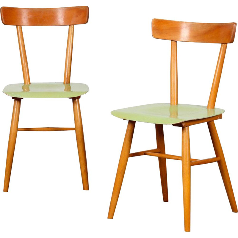 Pair of vintage wooden chairs by Ton, Czech Republic 1960
