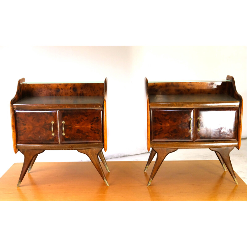 Pair of mid-century Italian burled veener night stands by Paolo Buffa, 1950s