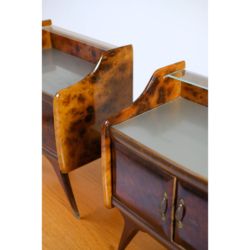 Pair of mid-century Italian burled veener night stands by Paolo Buffa, 1950s