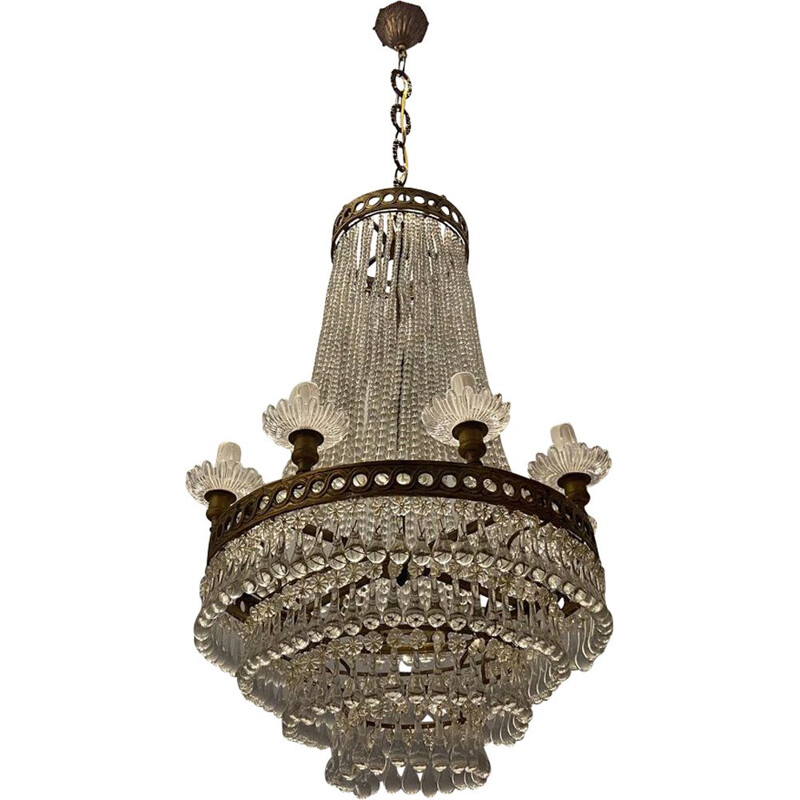 Vintage Murano glass crystal beaded chandelier, 1950s