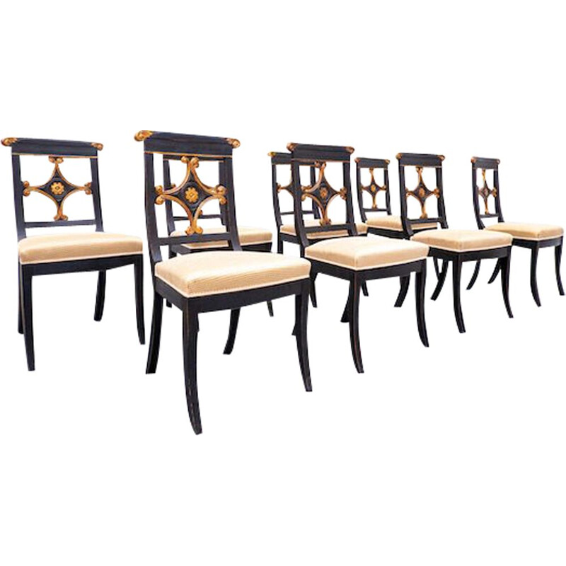 Set di 8 sedie vintage nere e oro, Belgio