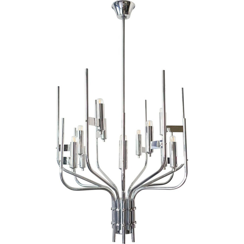 Italian vintage chrome chandelier by Gaetano Sciolari, 1970s