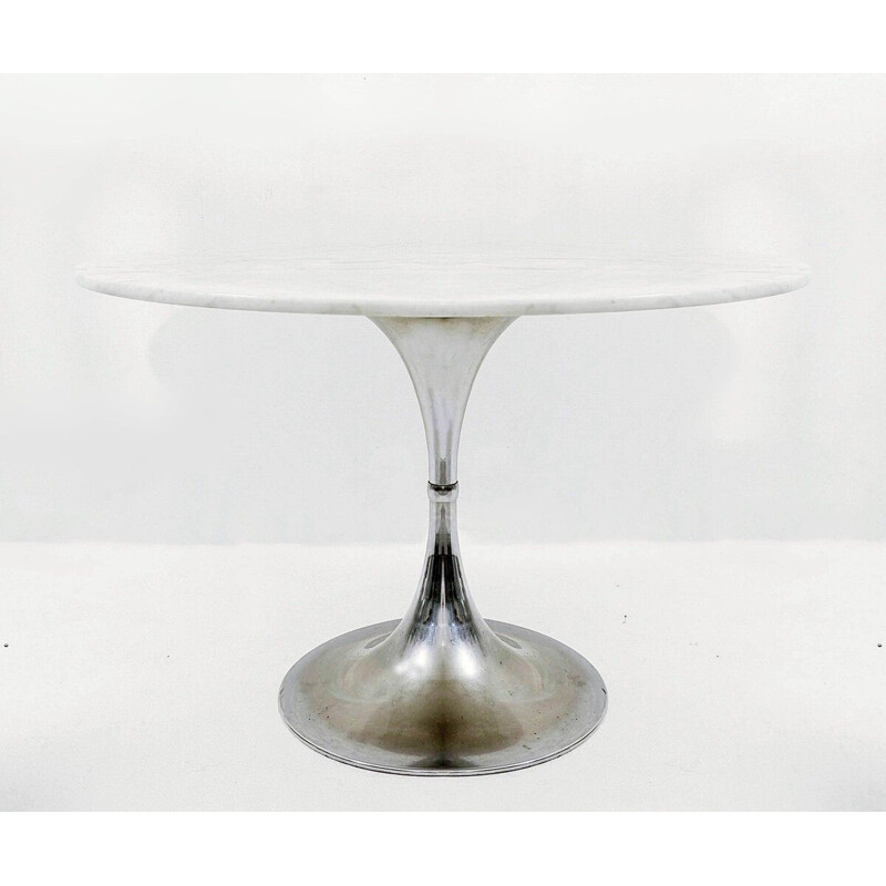 Mid-century round dining table with marble top, Italy 1970s