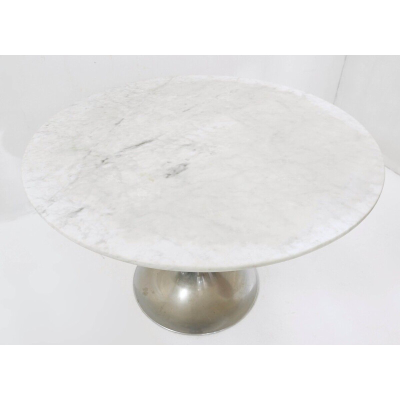 Mid-century round dining table with marble top, Italy 1970s