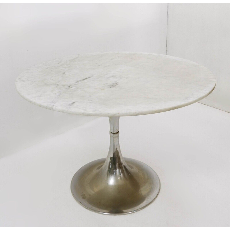 Mid-century round dining table with marble top, Italy 1970s
