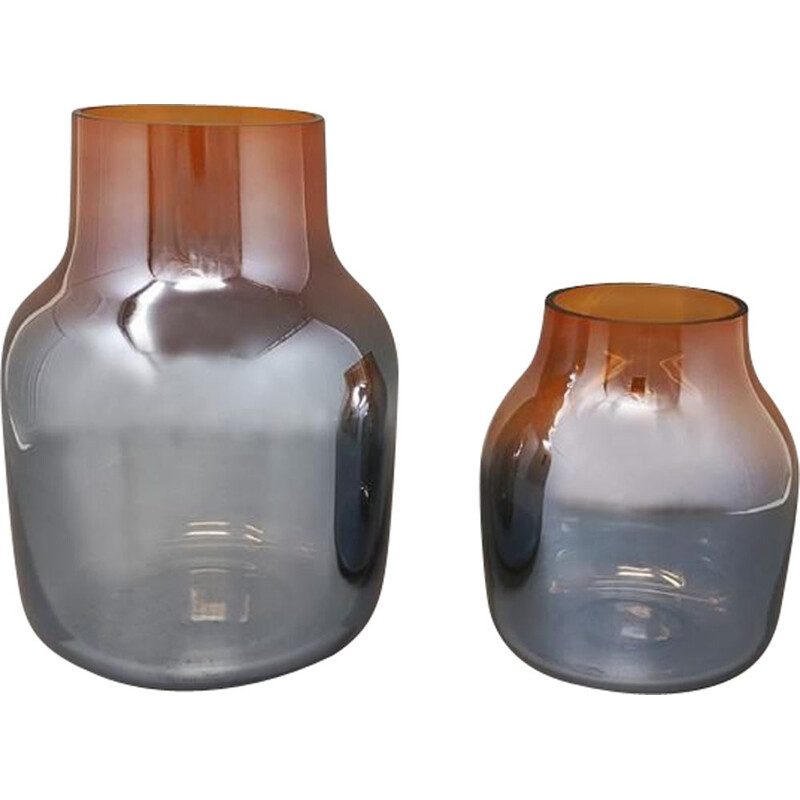 Paire de vases vintage orange et gris en verre de Murano par Seguso, Italie 1970